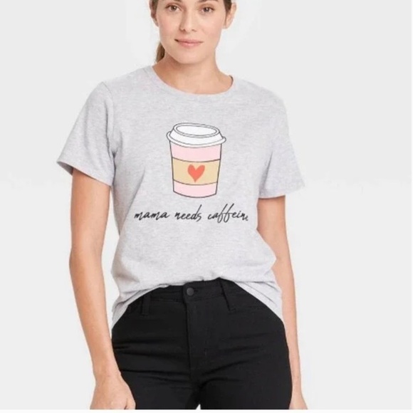 WOMEN’S Hybrid Graphic T-Shirt ‘Mama Needs Caffeine’ - Picture 1 of 9